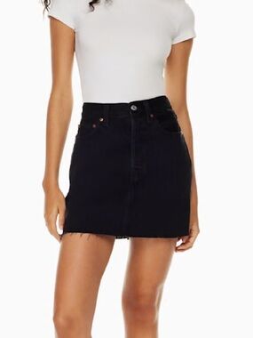 Levis 27 black rib cage denim high rise cut off distressed mini skirt